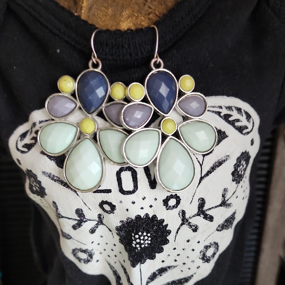 Pastel Yellow and Blue Gemstone Earrings with Teardrop Design